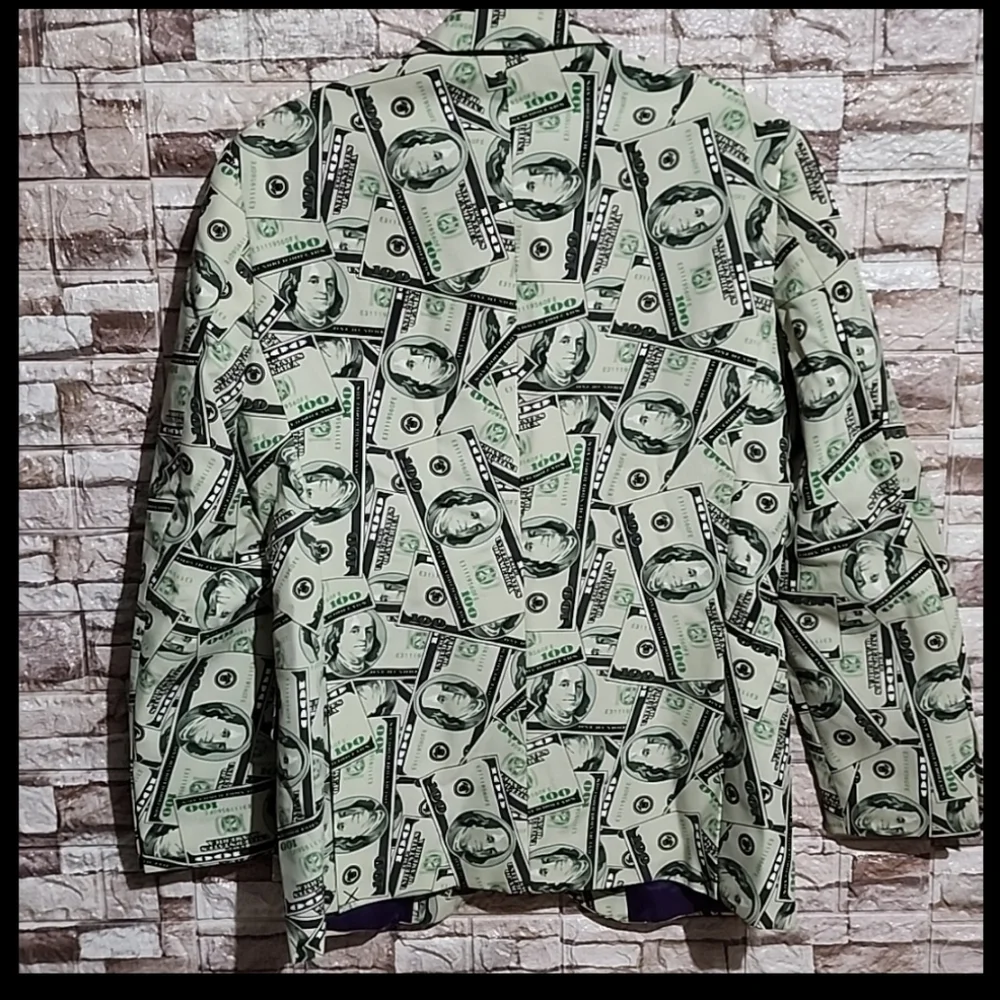OPPO SUITS SET Stylish Money Print Blazer &  Pant  Green and Black